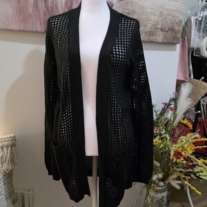 Elegant Black Open-Knit Cardigan